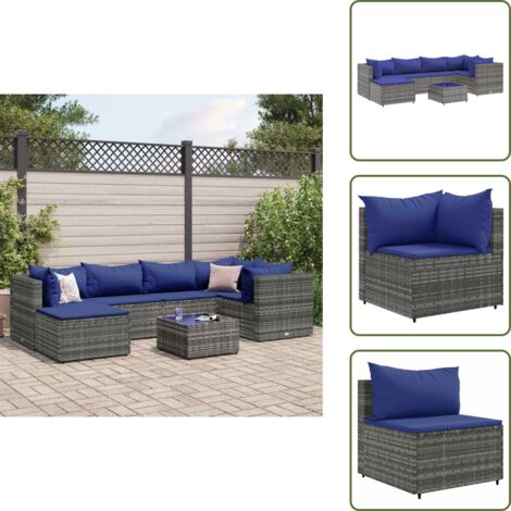 Cuscini per divano - vidaXL Set Divani da Giardino 7 pz con Cuscini in Polyrattan Grigio - Rattan PE