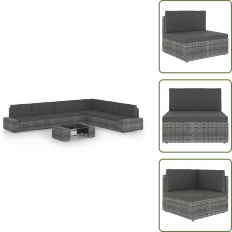 Cuscini per divano - vidaXL Set Divani da Giardino 7 pz con Cuscini in Polyrattan Grigio - Rattan PE