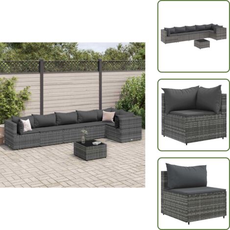 Cuscini per divano - vidaXL Set Divani da Giardino 7 pz con Cuscini in Polyrattan Grigio - Rattan sintetico