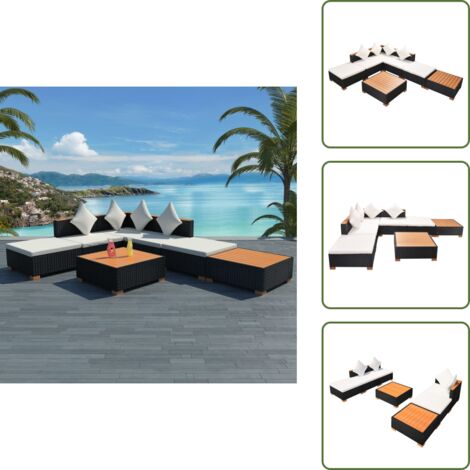 Cuscini per divano - vidaXL Set Divani da Giardino 7 pz con Cuscini in Polyrattan Nero - Divano angolare