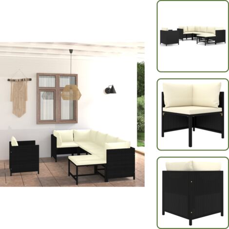 Cuscini per divano - vidaXL Set Divani da Giardino 7 pz con Cuscini in Polyrattan Nero - Rattan da giardino