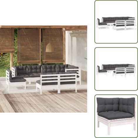 Cuscini per divano - vidaXL Set Divani da Giardino 8 pz con Cuscini Bianchi Legno di Pino - Divano angolare