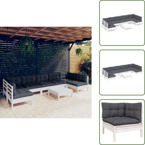 Cuscini per divano - vidaXL Set Divani da Giardino 8 pz con Cuscini Bianchi Legno di Pino - Divano angolare