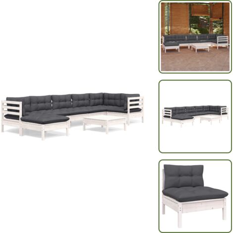 Cuscini per divano - vidaXL Set Divani da Giardino 8 pz con Cuscini Bianchi Legno di Pino - Divano angolare