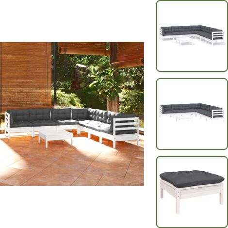 Cuscini per divano - vidaXL Set Divani da Giardino 8 pz con Cuscini Bianchi Legno di Pino - Divano angolare