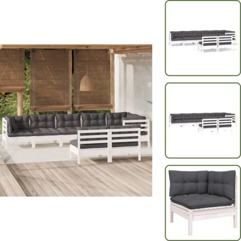 Cuscini per divano - vidaXL Set Divani da Giardino 8 pz con Cuscini Bianchi Legno di Pino - Divano angolare
