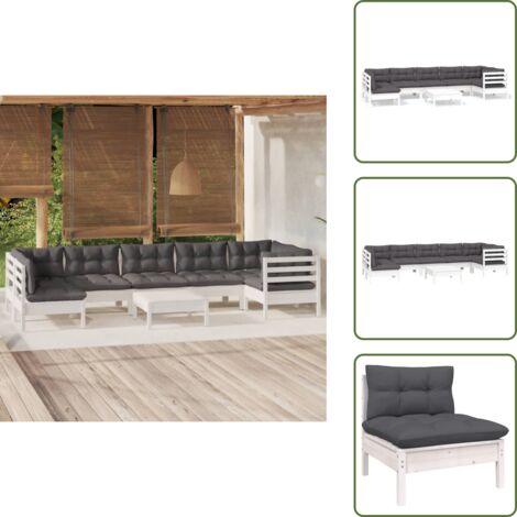 Cuscini per divano - vidaXL Set Divani da Giardino 8 pz con Cuscini Bianchi Legno di Pino - Divano angolare