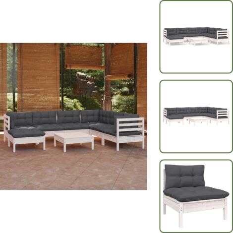 Cuscini per divano - vidaXL Set Divani da Giardino 8 pz con Cuscini Bianchi Legno di Pino - Divano angolare