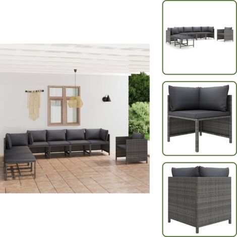 Cuscini per divano - vidaXL Set Divani da Giardino 8 pz con Cuscini in Polyrattan Grigio - Rattan