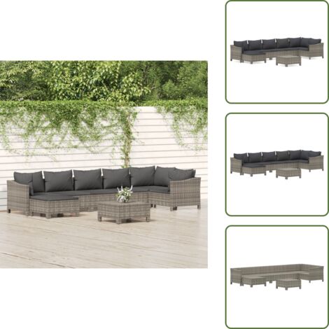 Cuscini per divano - vidaXL Set Divani da Giardino 8 pz con Cuscini in Polyrattan Grigio - Rattan PE