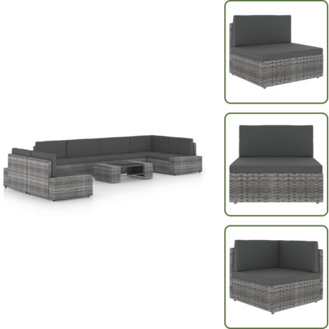 Cuscini per divano - vidaXL Set Divani da Giardino 8 pz con Cuscini in Polyrattan Grigio - Rattan PE