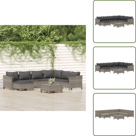 Cuscini per divano - vidaXL Set Divani da Giardino 8 pz con Cuscini in Polyrattan Grigio - Rattan PE