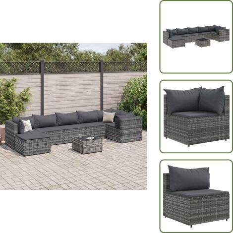 Cuscini per divano - vidaXL Set Divani da Giardino 8 pz con Cuscini in Polyrattan Grigio - Rattan PE