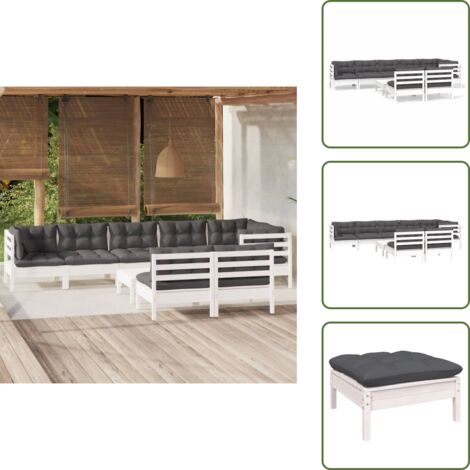 Cuscini per divano - vidaXL Set Divani da Giardino 9 pz con Cuscini Bianchi Legno di Pino - Divano angolare