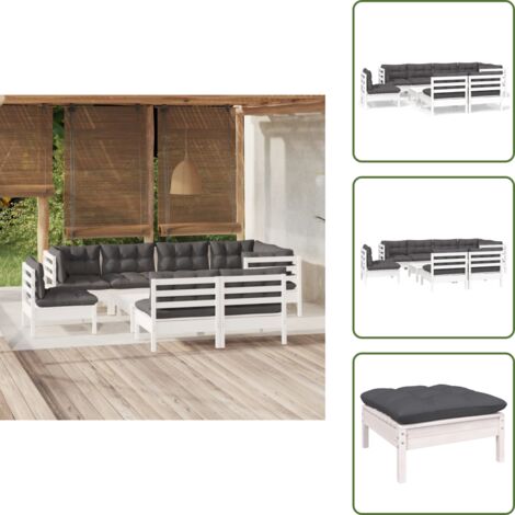 Cuscini per divano - vidaXL Set Divani da Giardino 9 pz con Cuscini Bianchi Legno di Pino - Divano angolare