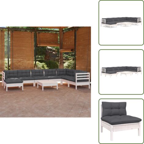 Cuscini per divano - vidaXL Set Divani da Giardino 9 pz con Cuscini Bianchi Legno di Pino - Divano angolare