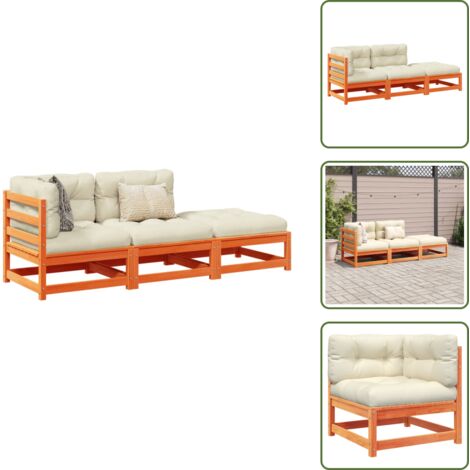Cuscini per divano - vidaXL Set Divani Giardino 3 pz con Cuscini Marrone Cera Massello Pino - Mobili da giardino