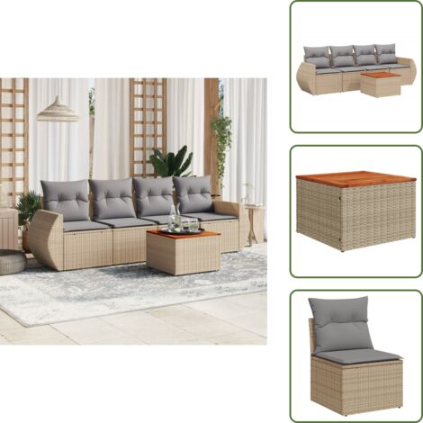 Cuscini per divano - vidaXL Set Divano da Giardino 5 pz con Cuscini Beige in Polyrattan - Rattan PE