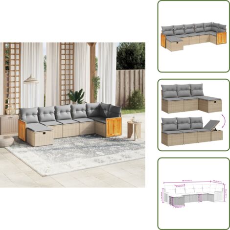 Cuscini per divano - vidaXL Set Divano da Giardino 7 pz con Cuscini Beige Misto Polyrattan - Rattan sintetico