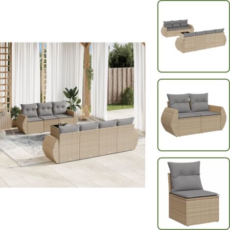 Cuscini per divano - vidaXL Set Divano da Giardino 8 pz con Cuscini Beige in Polyrattan - Rattan PE
