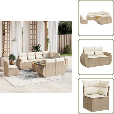 Cuscini per divano - vidaXL Set Divano da Giardino 9 pz con Cuscini Beige in Polyrattan - Rattan PE