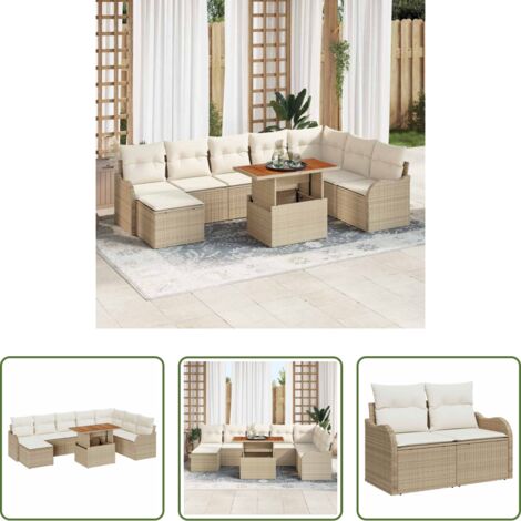 Cuscini per esterni -  Set Divano da Giardino con cuscino 9 pcs beige e panna