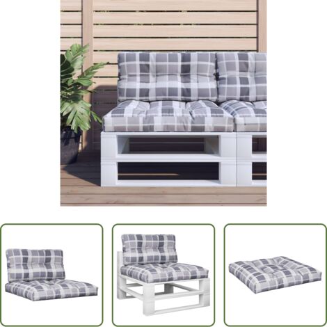 Cuscini per giardino -  Cuscini per Pallet 2 pz Grigi a Quadri in Tessuto