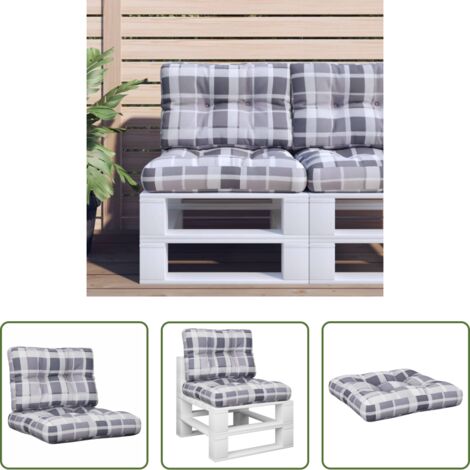 Cuscini per giardino -  Cuscini per Pallet 2 pz Grigi a Quadri in Tessuto