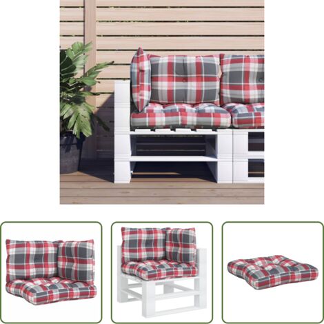 Cuscini per giardino -  Cuscini per Pallet 3 pz Rossi a Quadri in Tessuto