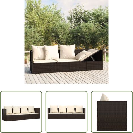 Cuscini per lettino -  Lettino Prendisole da Esterno con Cuscini Marrone in Polyrattan