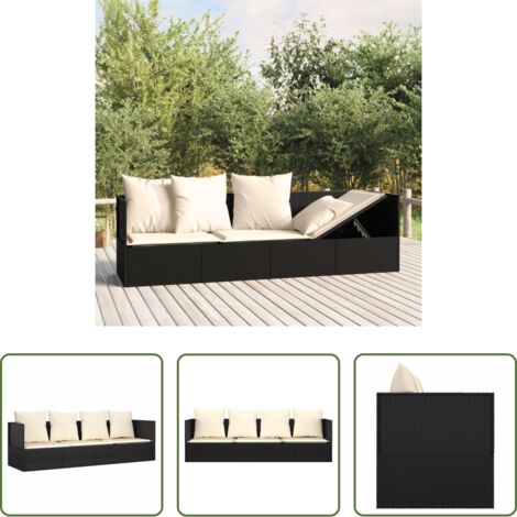 Cuscini per lettino -  Lettino Prendisole da Esterno con Cuscini Nero in Polyrattan