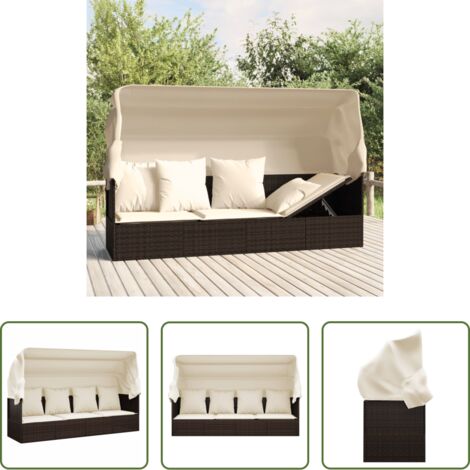 Cuscini per lettino -  Lettino Prendisole Esterno Tetto e Cuscini Marrone Polyrattan