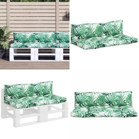 Cuscini per Pallet 2 pz Motivo a Foglie Tessuto - Cuscino da giardino - Cuscino per patio