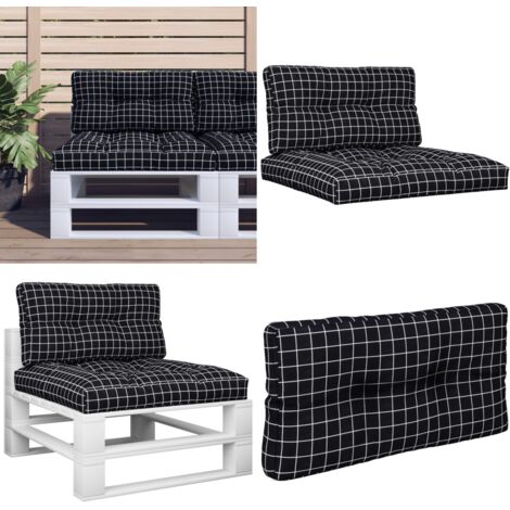 Cuscini per Pallet 2 pz Neri Motivo a Quadri Tessuto - Cuscini per giardino - Cuscini per esterno