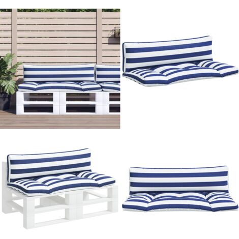 Cuscini per Pallet 2 pz Strisce Blu e Bianche Tessuto Oxford - Cuscini da giardino - Cuscini da patio