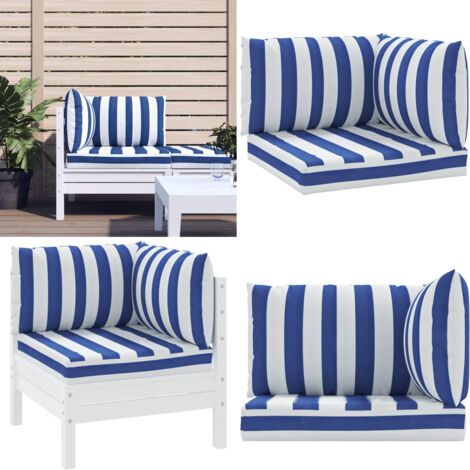 Cuscini per Pallet 3 pz Strisce Blu e Bianche Tessuto Oxford - Cuscini da Giardino - Cuscini da Patio