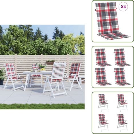 Cuscini per patio - vidaXL Cuscini per Sedie 4 pz Rossi a Quadri 120x50x3 cm in Tessuto - Cuscini per casa