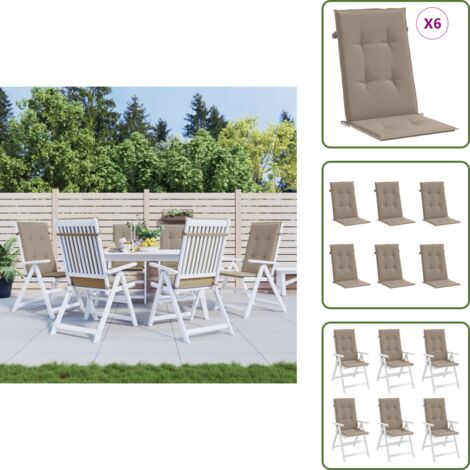 Cuscini per patio - vidaXL Cuscini per Sedie Alte 6 pz Tortora 120x50x3 cm in Tessuto - Cuscini per casa