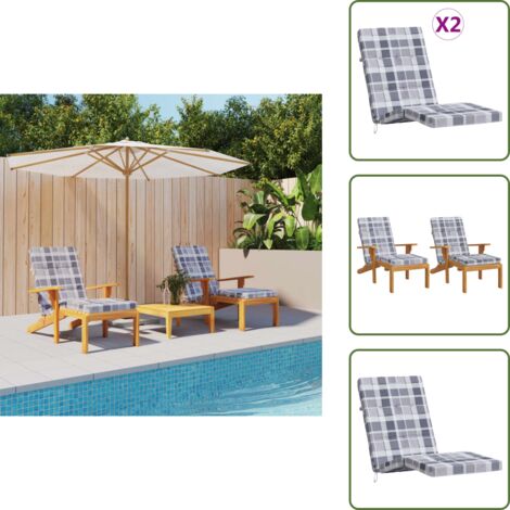 Cuscini per patio - vidaXL Cuscini Sedia Sdraio 2pz Motivo Quadri Grigio in Tessuto Oxford - Cuscini per soggiorno