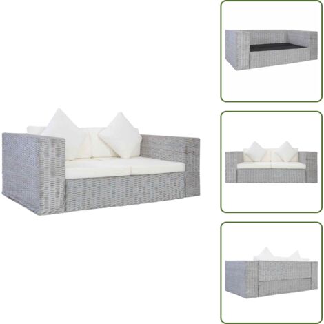 Cuscini per schienale - vidaXL Divano a 2 Posti con Cuscini Grigio in Rattan Naturale - Divano in legno