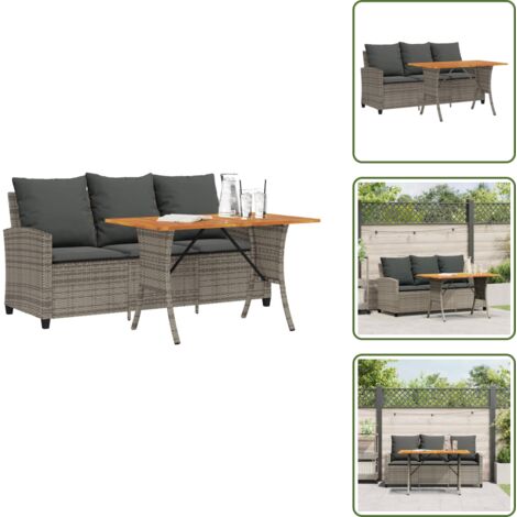 Cuscini per schienale - vidaXL Divano da Giardino a 3 Posti Cuscini&Tavolo Grigio Polyrattan - Rattan PE