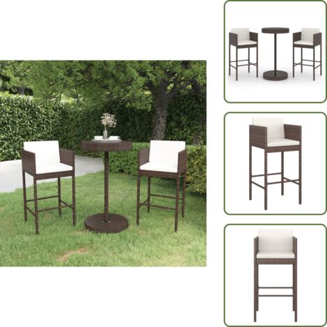 Cuscini per schienale - vidaXL Set Bar da Giardino 3 pz con Cuscini Polyrattan Marrone - Tavolo da bar