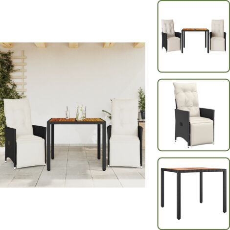 Cuscini per schienale - vidaXL Set da Bistrò 3 pz con Cuscini Nero in Polyrattan - Rattan PE