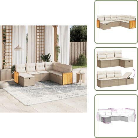 Cuscini per schienale - vidaXL Set Divani da Giardino 7 pz con Cuscini Beige in Polyrattan - Rattan PE