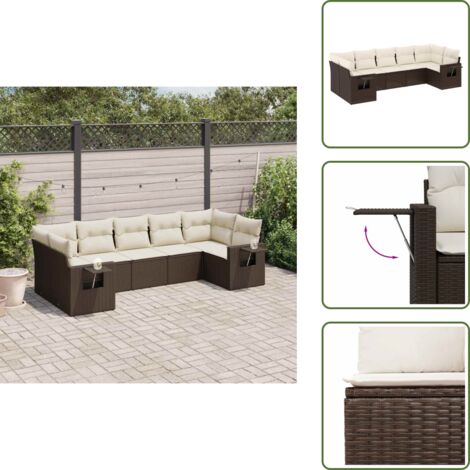 Cuscini per schienale - vidaXL Set Divani da Giardino 7 pz con Cuscini Marrone in Polyrattan - Rattan sintetico