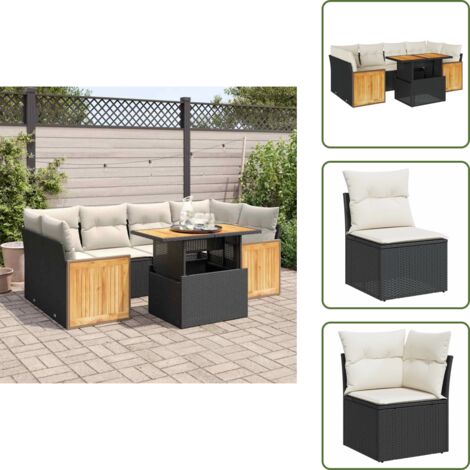 Cuscini per schienale - vidaXL Set Divani da Giardino con Cuscini 7pz Nero Polyrattan Acacia - Rattan PE