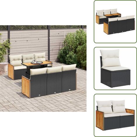 Cuscini per schienale - vidaXL Set Divani da Giardino con Cuscini 7pz Nero Polyrattan Acacia - Rattan PE