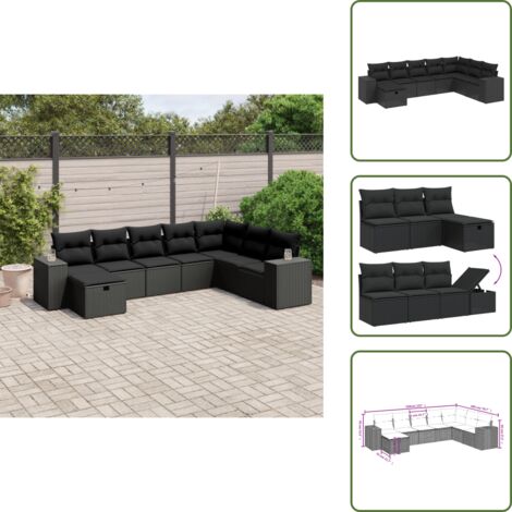 Cuscini per schienale - vidaXL Set Divani da Giardino con Cuscini 8 pz Nero in Polyrattan - Poltrone da giardino