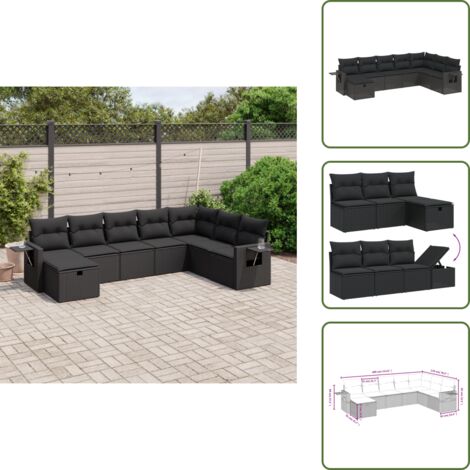 Cuscini per schienale - vidaXL Set Divani da Giardino con Cuscini 8 pz Nero in Polyrattan - Poltrone da giardino