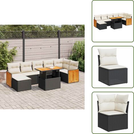 Cuscini per schienale - vidaXL Set Divani da Giardino con Cuscini 8 pz Nero Polyrattan Acacia - Mobili da giardino